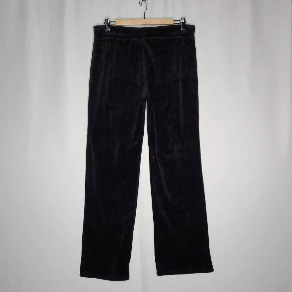 NY Company Citysport Velour Pants Women Medium Black Drawstring Straight Y2K 00s